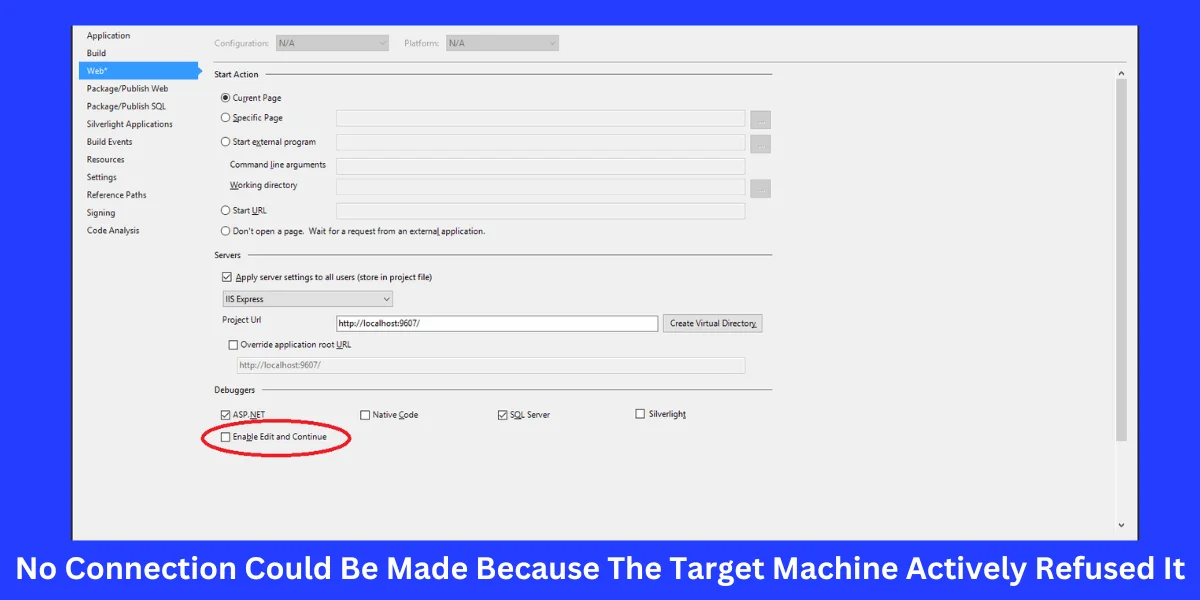 This emage showing a No Connection Could Be Made Because The Target Machine Actively Refused It